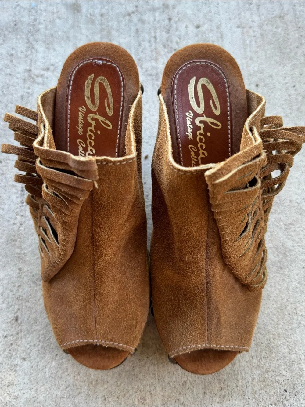 SBICCA Vintage Collection  Brown Suede Leather Boho Wedge Heels Size 38